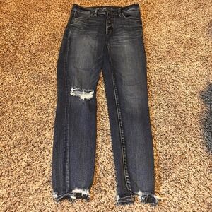 American Eagle Hi Rise Jegging Crop Jean Distressed Ripped Button Fly Women Sz 8